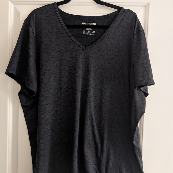 Bundle Of 3 Real Essentials Women's V-Neck Short Sleeve Tees - Teal, Black, Red - Picture 5 of 9